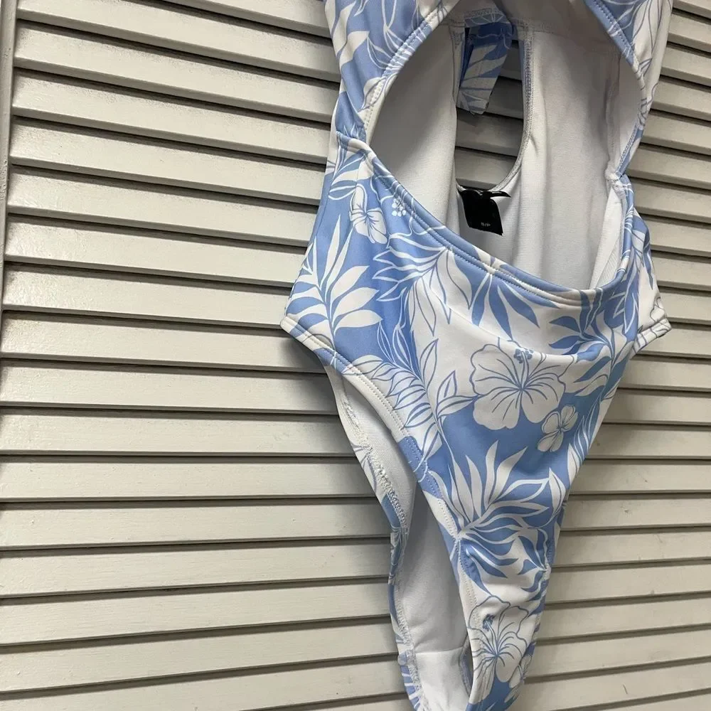 Hurley Blue and White Floral Kids One Piece Swimsuit